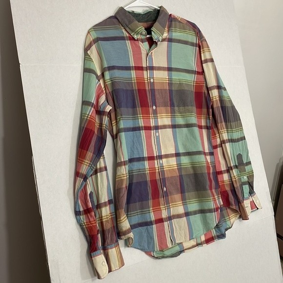 J. Crew Shirt, Lightweight Cotton Long Sleeve Button Down Multicolor Plaid, L - Picture 3 of 8